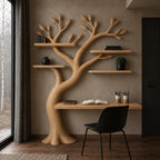 Artisan Tree Bookshelf Desk With Carved Branches For Home Office