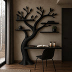 Artisan Tree Bookshelf Desk With Carved Branches For Home Office