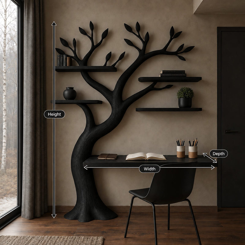 Artisan Tree Bookshelf Desk With Carved Branches For Home Office