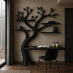 Artisan Tree Bookshelf Desk With Carved Branches For Home Office