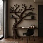 Artisan Tree Bookshelf Desk With Carved Branches For Home Office