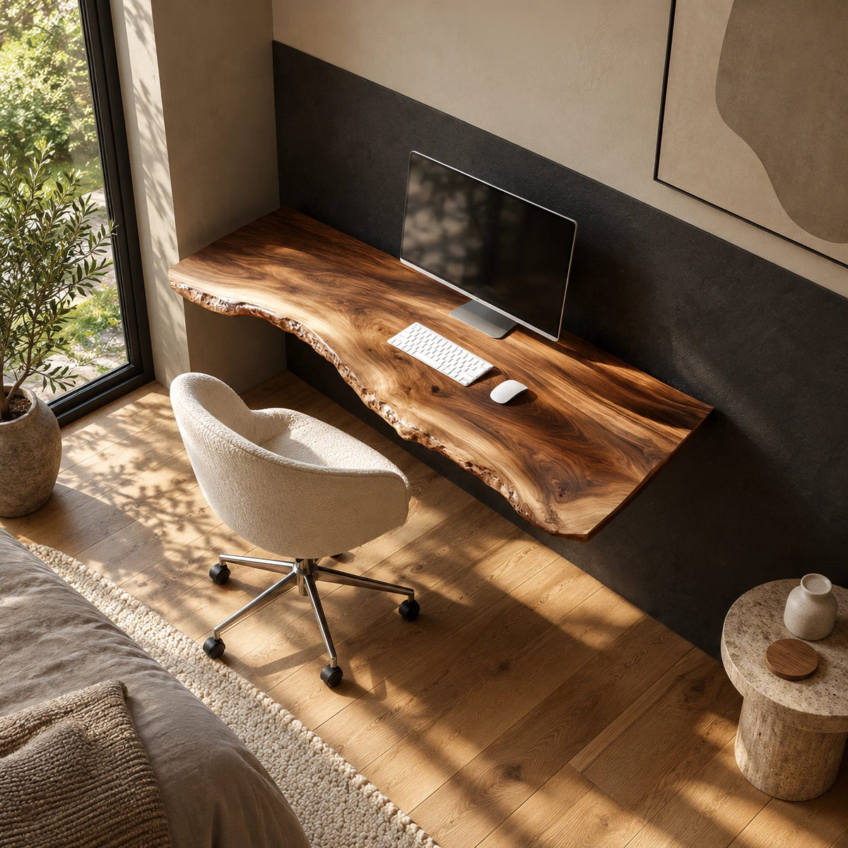 Live Edge Solid Wood Floating Computer Desk For Home Office