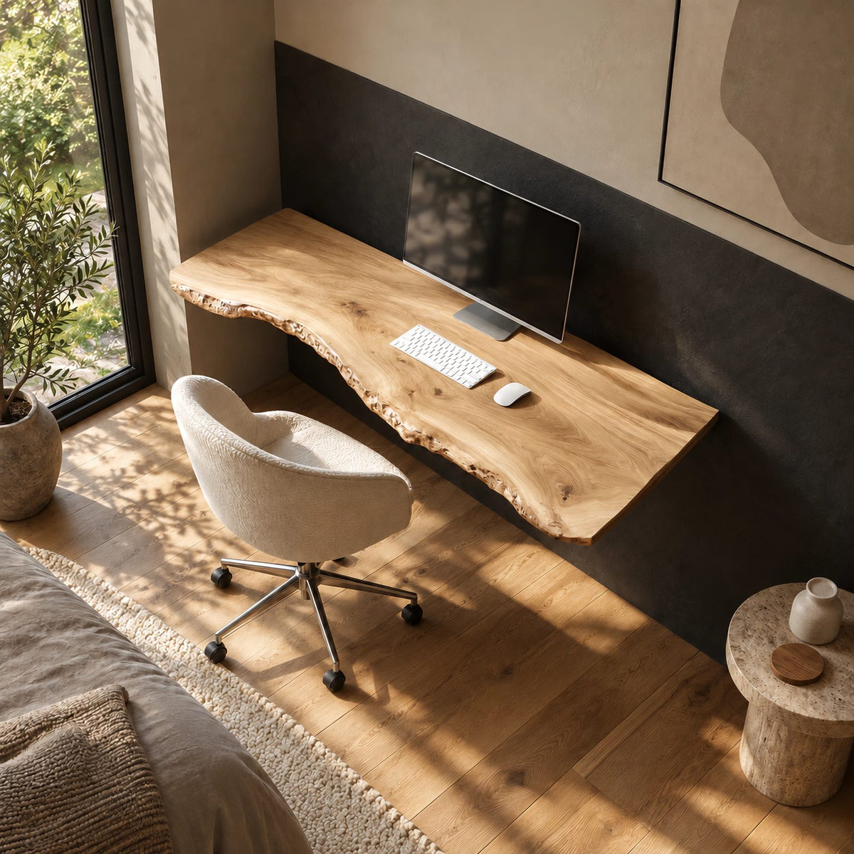 Live Edge Solid Wood Floating Computer Desk For Home Office