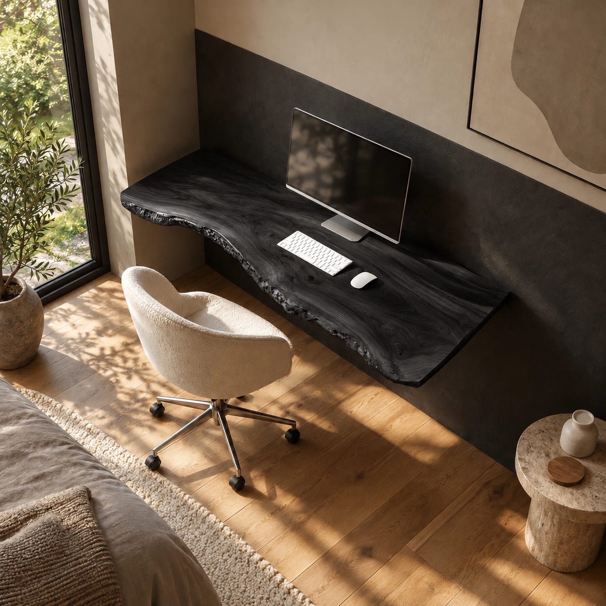 Live Edge Solid Wood Floating Computer Desk For Home Office