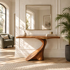 Sculptural Live Edge Console Table With Swooping S Curve Base For Entryway