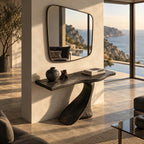 Sculptural Live Edge Console Table With Swooping S Curve Base For Entryway
