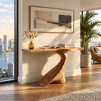 Sculptural Live Edge Console Table With Swooping S Curve Base For Entryway