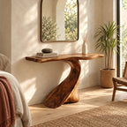 Sculptural Live Edge Console Table With Swooping S Curve Base For Entryway