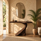 Sculptural Live Edge Console Table With Swooping S Curve Base For Entryway