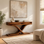 Modern Solid Wood Console Table With Crossed Curved Legs For Living Room