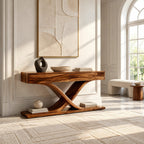 Modern Solid Wood Console Table With Crossed Curved Legs For Living Room