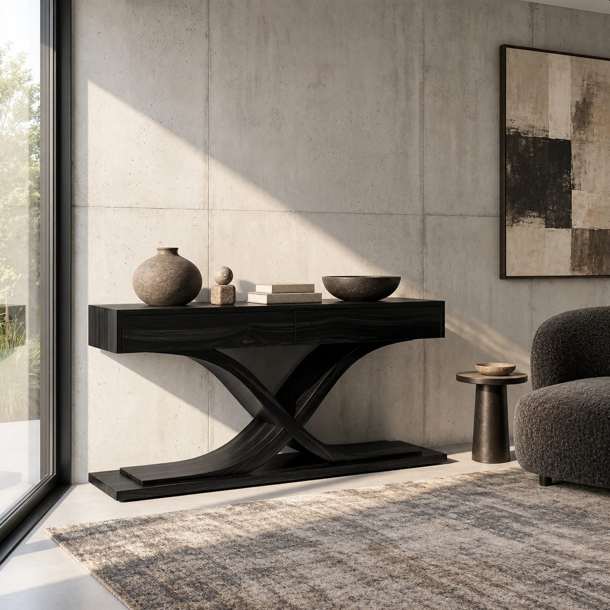Modern Solid Wood Console Table With Crossed Curved Legs For Living Room