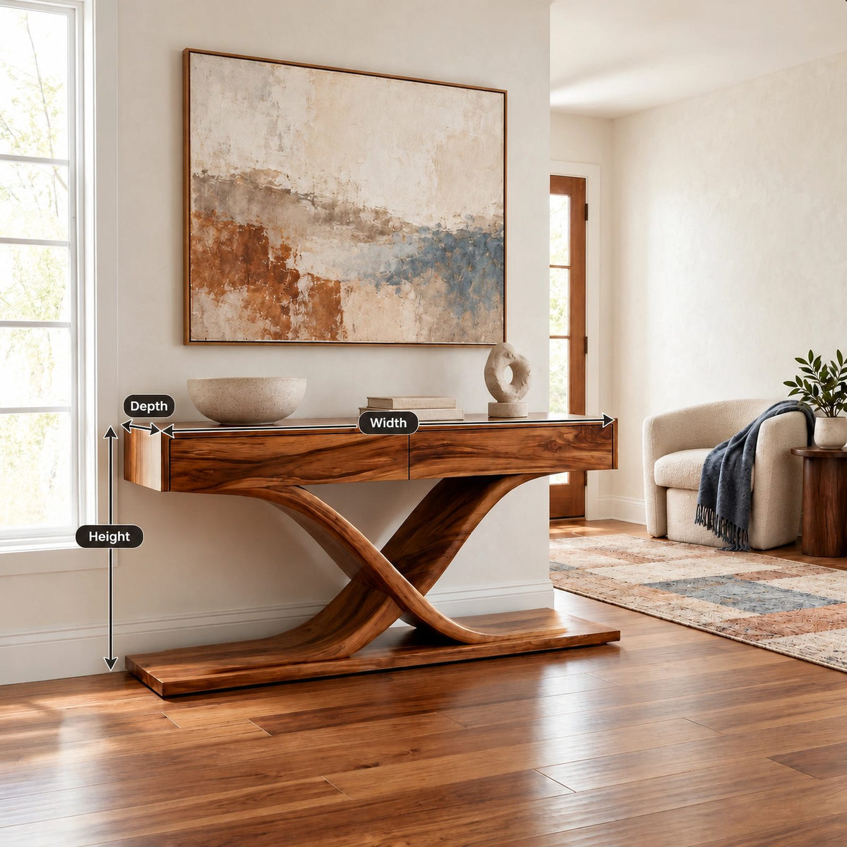 Modern Solid Wood Console Table With Crossed Curved Legs For Living Room