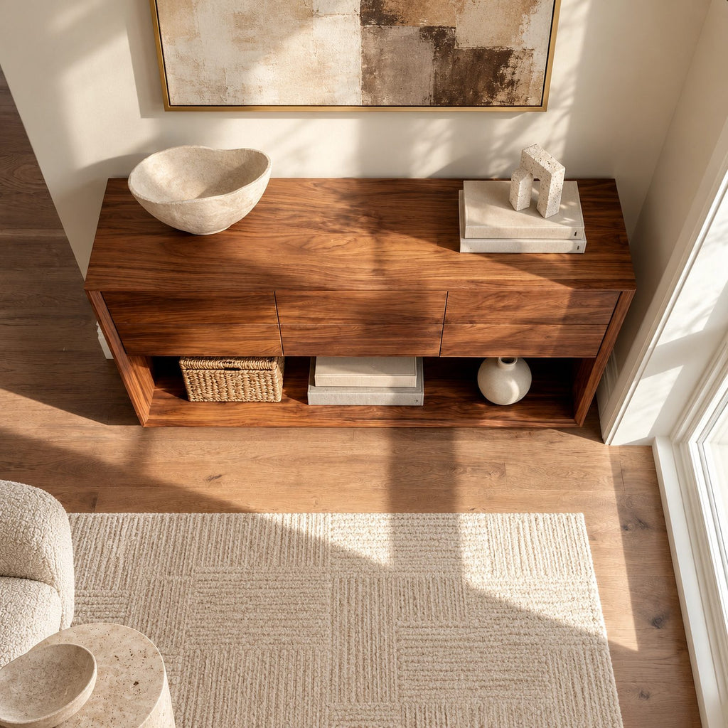 Minimalist Solid Wood Console Table With 6 Drawers For Entryway