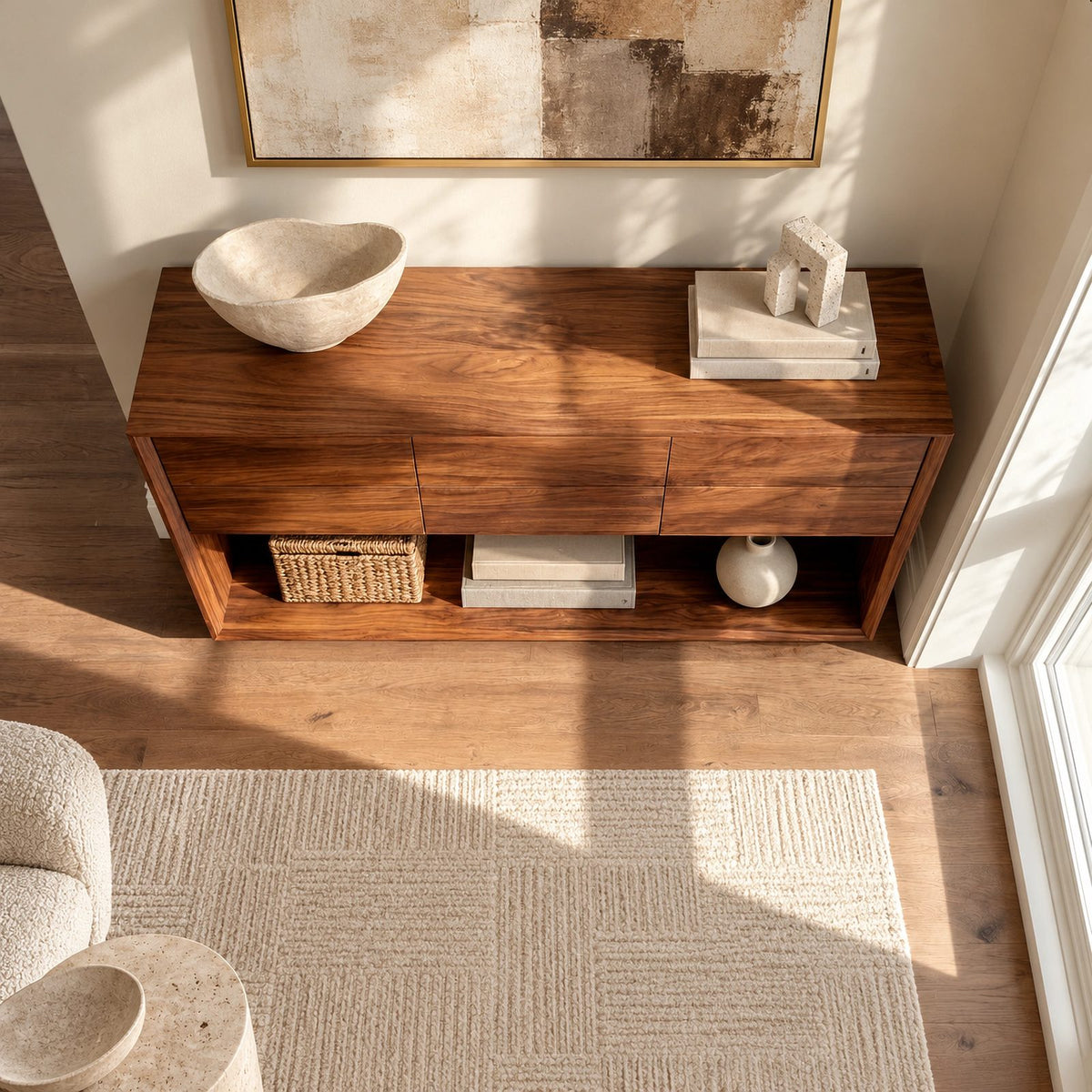 Minimalist Solid Wood Console Table With 6 Drawers For Entryway