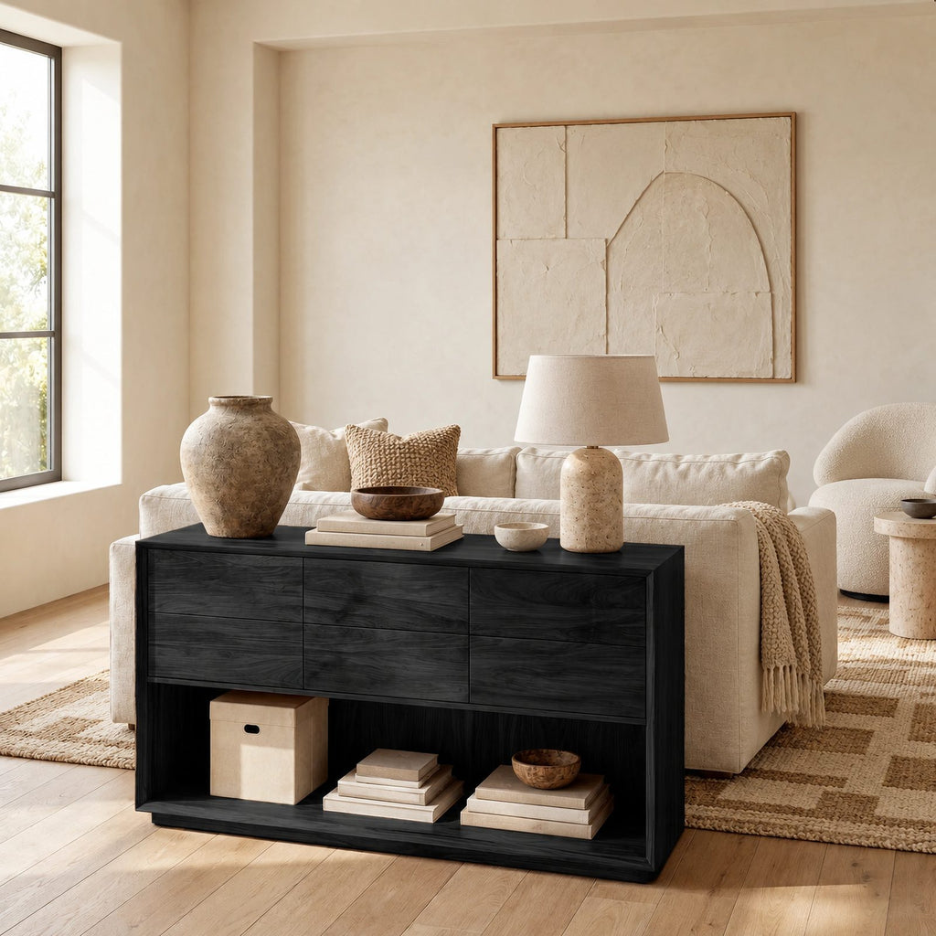 Minimalist Solid Wood Console Table With 6 Drawers For Entryway