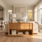 Minimalist Solid Wood Console Table With 6 Drawers For Entryway