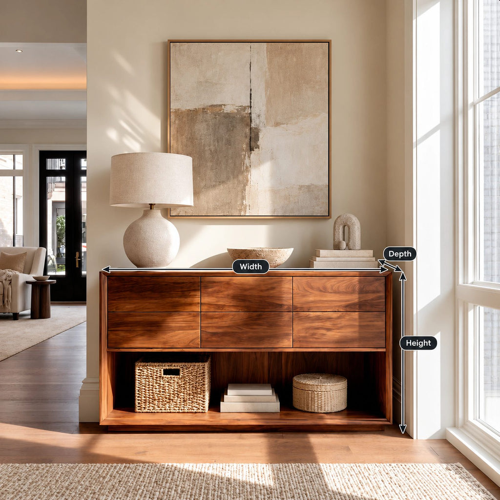 Minimalist Solid Wood Console Table With 6 Drawers For Entryway