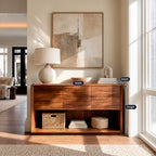 Minimalist Solid Wood Console Table With 6 Drawers For Entryway
