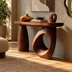 Handcrafted Sculptural Console Table With Ring Leg For Entryway
