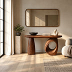 Handcrafted Sculptural Console Table With Ring Leg For Entryway