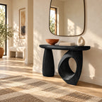 Handcrafted Sculptural Console Table With Ring Leg For Entryway