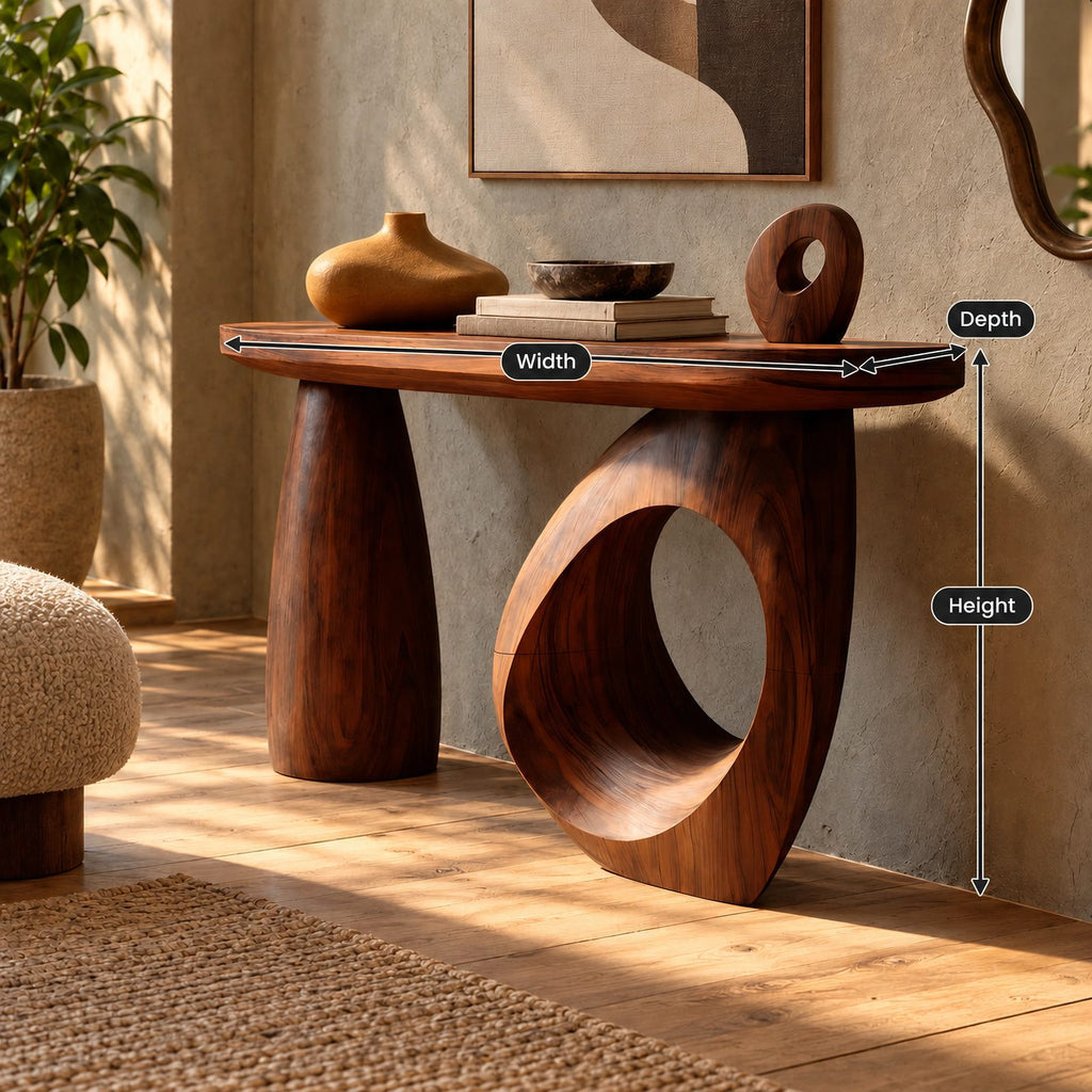 Handcrafted Sculptural Console Table With Ring Leg For Entryway