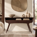 Retro Curved Solid Wood Console Table With Open Storage Cubby For Entryway