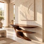 Statement Cantilever Console Table With Lower Wing Shelf For Entryway