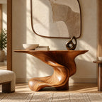 Artisan Swirl Pedestal Wood Console Table With Flared Top For Entryway