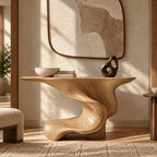 Artisan Swirl Pedestal Wood Console Table With Flared Top For Entryway