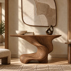 Artisan Swirl Pedestal Wood Console Table With Flared Top For Entryway