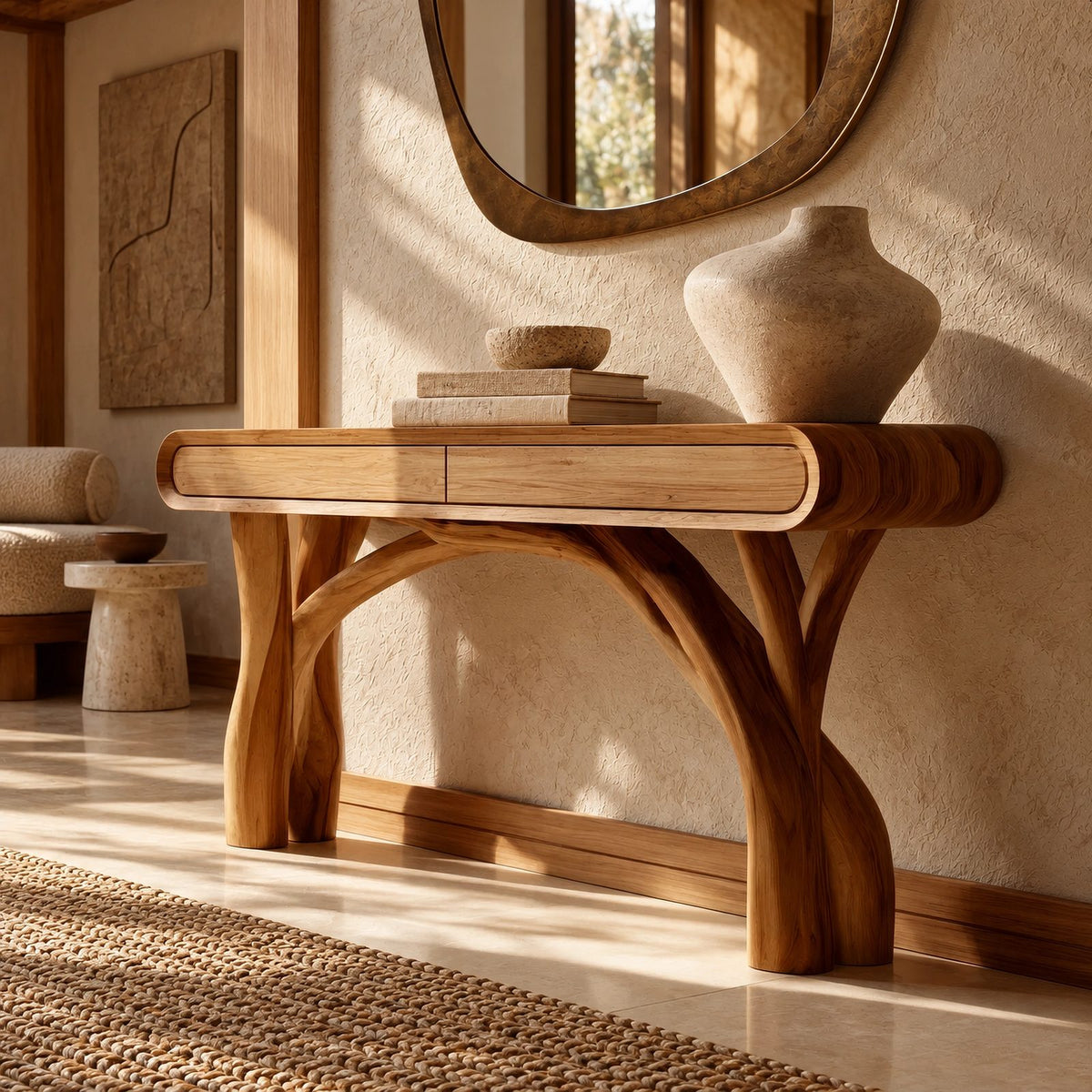 Organic Curved Wood Console Table With Arched Branch Legs For Entryway