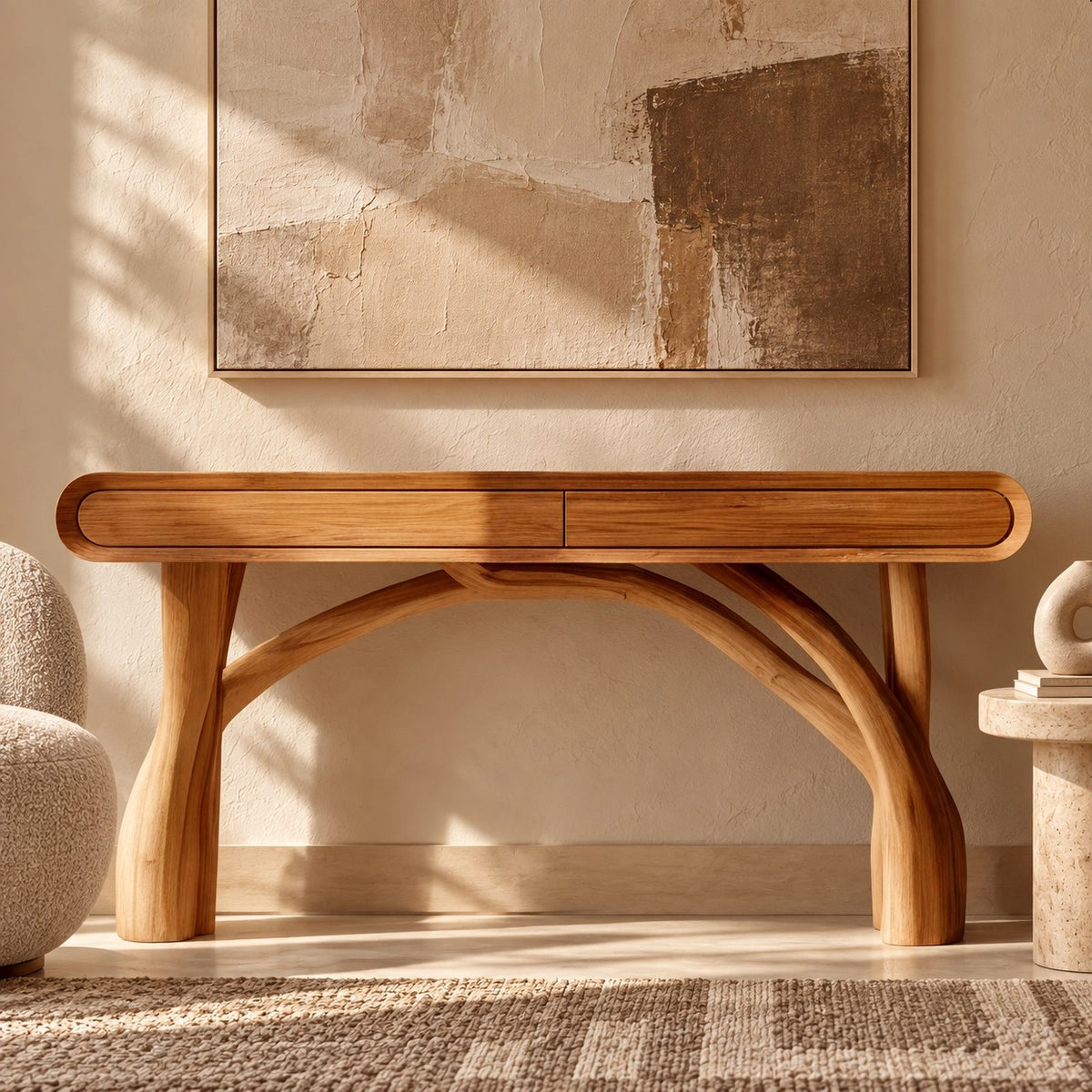 Organic Curved Wood Console Table With Arched Branch Legs For Entryway