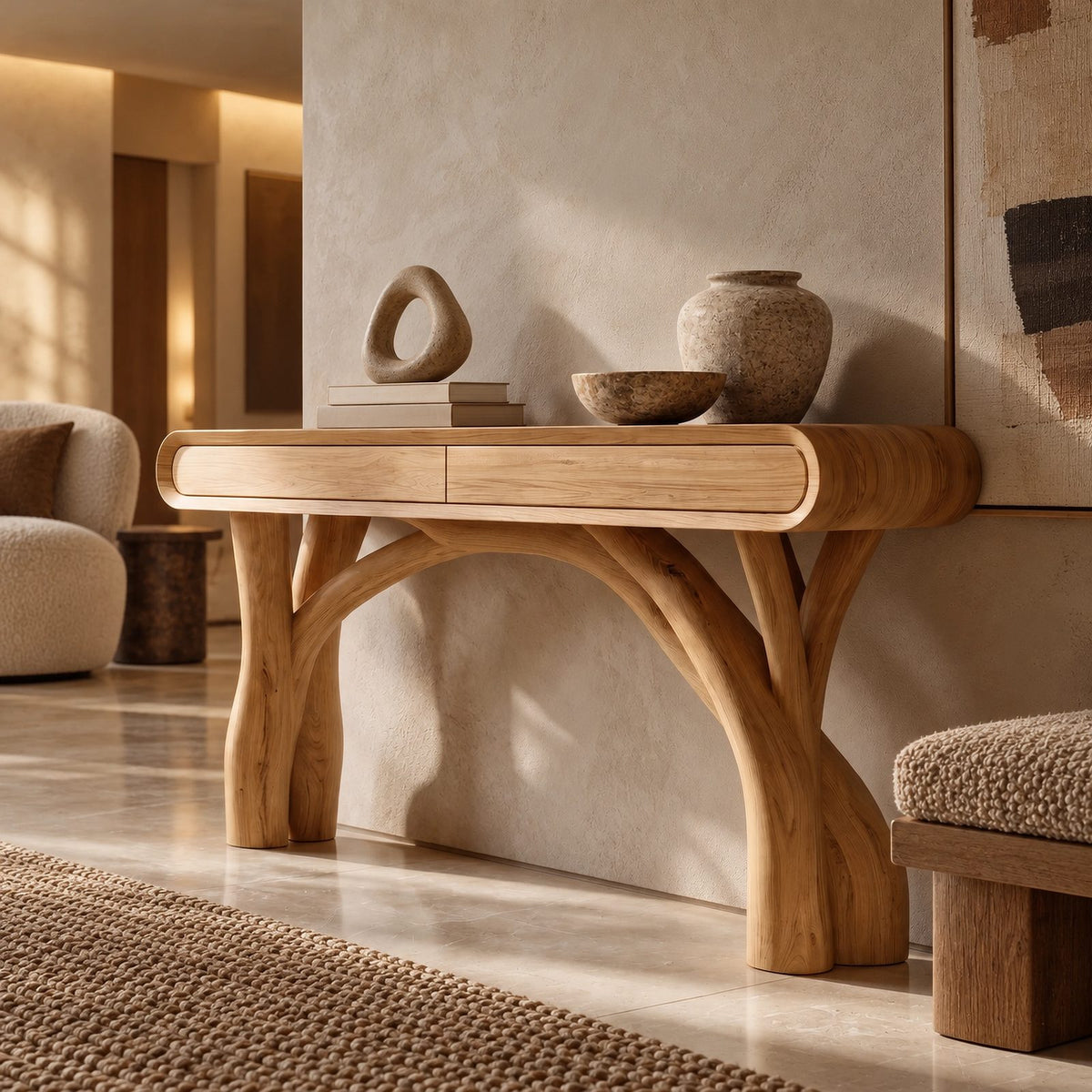 Organic Curved Wood Console Table With Arched Branch Legs For Entryway