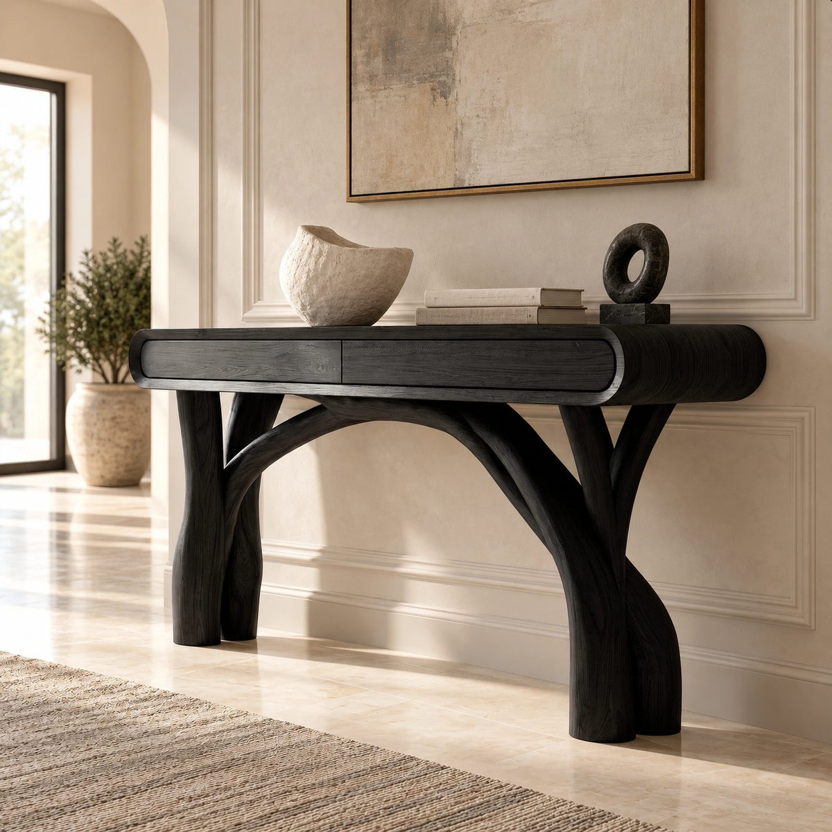 Organic Curved Wood Console Table With Arched Branch Legs For Entryway