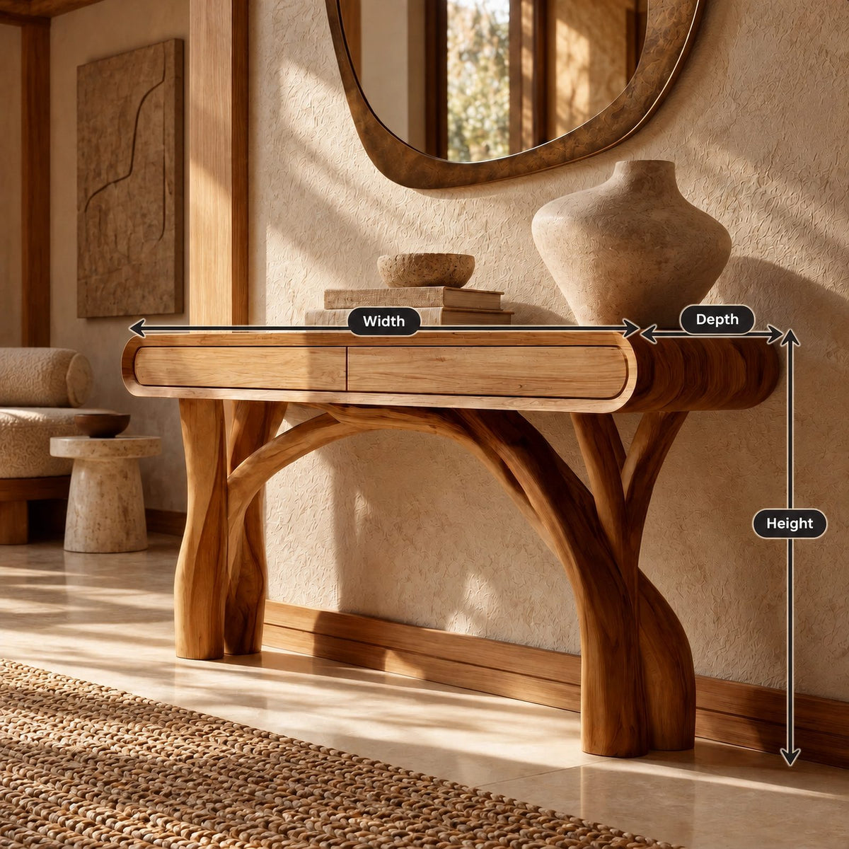 Organic Curved Wood Console Table With Arched Branch Legs For Entryway