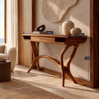 Mid Century Sculpted Console Table With Open Side Cubbies For Hallway