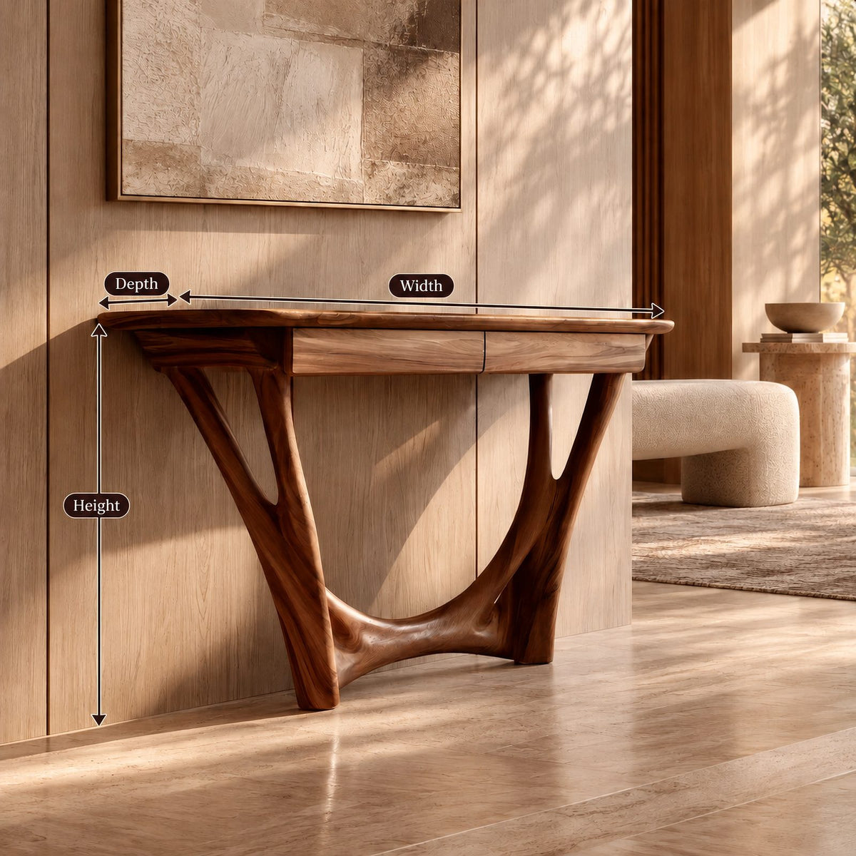 Modern Solid Wood Console Table With Curved Y Base For Hallway