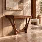 Modern Solid Wood Console Table With Curved Y Base For Hallway