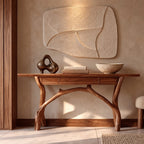 Handcrafted Wood Console Table With Crossing Branch Legs For Living Room