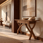 Handcrafted Wood Console Table With Crossing Branch Legs For Living Room