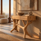 Nature Inspired Tree Branch Console Table With 3 Drawers For Entryway