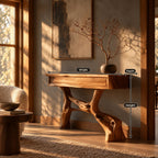 Statement Driftwood Pedestal Console Table With 2 Drawers For Entryway