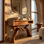 Cabin Style Root Base Console Table With Log End Detail For Living Room
