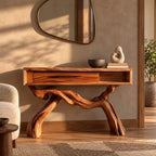Cabin Style Root Base Console Table With Log End Detail For Living Room