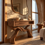 Cabin Style Root Base Console Table With Log End Detail For Living Room