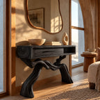 Cabin Style Root Base Console Table With Log End Detail For Living Room