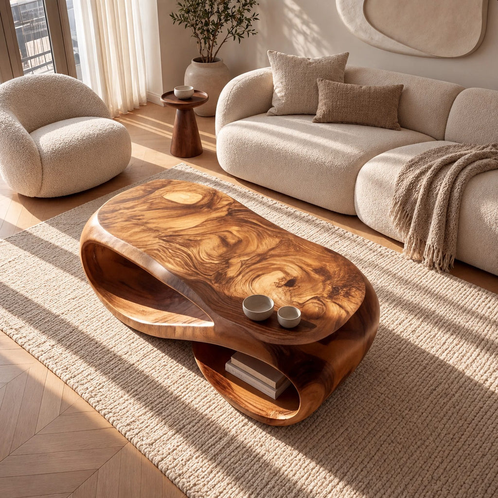 Sculptural Hollow Loop Coffee Table With Lower Shelf For Living Room