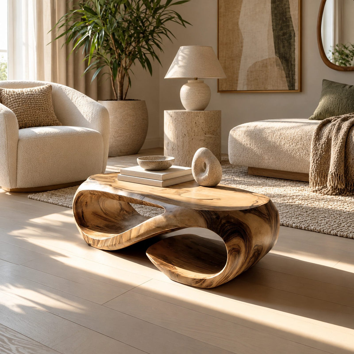 Sculptural Hollow Loop Coffee Table With Lower Shelf For Living Room